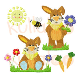Stickdateien Ostern – Hase "KULIO" mit Blumen