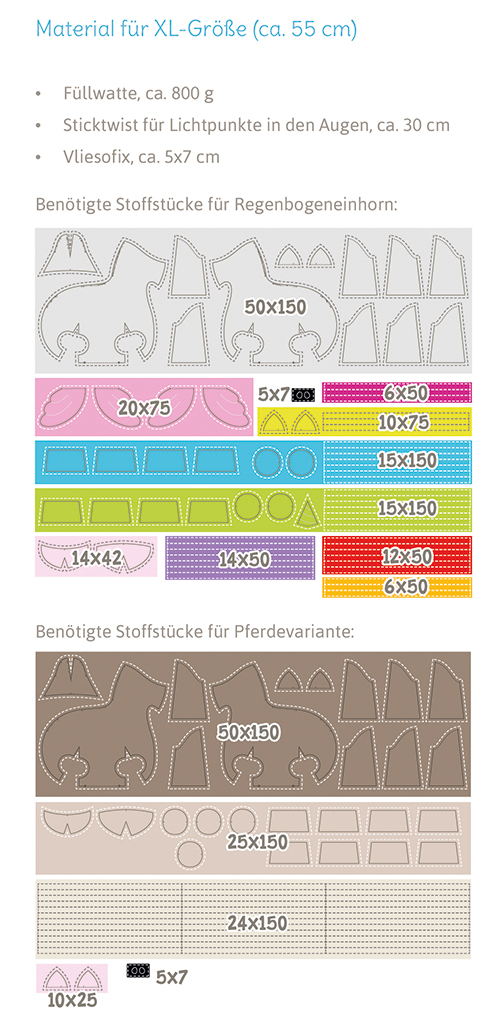 Einhorn "Big LADY LU" Materialverbrauch für Größe XL