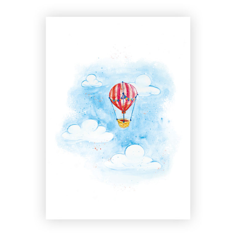 Bilder für Kinderzimmer im 3er-Set: Aquarell "Heißluftballon"